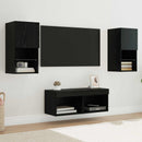 TV Væghylder med LED -strimmellys 4 pcs Sort eg Konstrueret træ