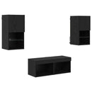 TV Væghylder med LED -strimmellys 4 pcs Sort eg Konstrueret træ