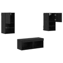 TV Væghylder med LED -strimmellys 4 pcs Sort eg Konstrueret træ