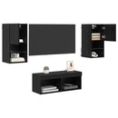TV Væghylder med LED -strimmellys 4 pcs Sort eg Konstrueret træ
