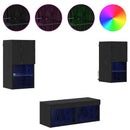 TV Væghylder med LED -strimmellys 4 pcs Sort eg Konstrueret træ