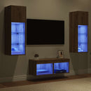 TV Væghylder med LED -strimmellys 4 pcs Sort eg Konstrueret træ