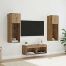 TV Væghylder med LED -strimmellys 4 pcs Sort eg Konstrueret træ