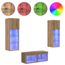 TV Væghylder med LED -strimmellys 4 pcs Sort eg Konstrueret træ