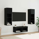 TV Væghylder med LED -strimmellys 4 pcs Sort eg Konstrueret træ