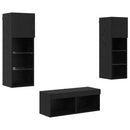 TV Væghylder med LED -strimmellys 4 pcs Sort eg Konstrueret træ