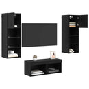 TV Væghylder med LED -strimmellys 4 pcs Sort eg Konstrueret træ
