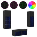 TV Væghylder med LED -strimmellys 4 pcs Sort eg Konstrueret træ