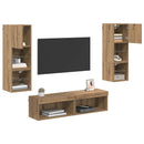 TV Væg Enhed Vægmonteret 6 pcs Artisan Egetræ Konstrueret træ