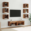 TV-skab med LED -strimmellys med skuffe 8 pcs Gammelt træ Glas