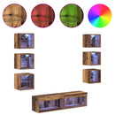 TV-skab med LED -strimmellys med skuffe 8 pcs Gammelt træ Glas