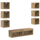 TV-skab med LED -strimmellys 8 pcs Artisan Egetræ Glas