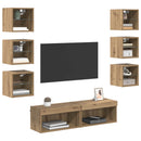 TV-skab med LED -strimmellys 8 pcs Artisan Egetræ Glas