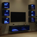 TV-skab med LED -strimmellys med skuffe 8 pcs Sort eg Glas