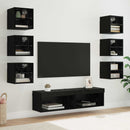 TV-skab med LED -strimmellys med skuffe 8 pcs Sort eg Glas