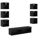TV-skab med LED -strimmellys med skuffe 8 pcs Sort eg Glas