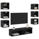 TV-skab med LED -strimmellys med skuffe 8 pcs Sort eg Glas
