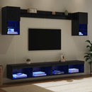 TV vægenheder med LED med LED 6 pcs Sort eg Konstrueret træ
