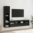 TV Væg Enhed med LED Vægmonteret 4 pcs Sort eg Konstrueret træ