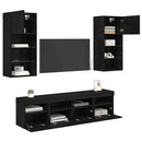 TV vægenheder med LED 5 pcs Sort eg 40,5 x 30 x 90 cm