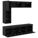 TV-skab med LED Vægmonteret 7 pcs Sort eg Konstrueret træ