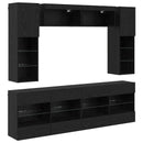 Tv vægskab sæt med LED 6 pcs Sort Eg Konstrueret træ