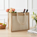 Jute håndtasker med lomme 5 Natur og hvid 26 x 22 x 14 cm