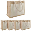 Jute håndtasker med lomme 5 Natur og hvid 26 x 22 x 14 cm