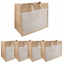 Jute håndtasker med lomme 5 Natur og hvid 42 x 33 x 19 cm