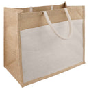 Jute håndtasker med lomme 10 Natur og hvid 42 x 33 x 19 cm