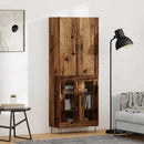 Highboard 2 pcs Gammelt træ Konstrueret træ og glas