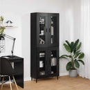 Highboard 2 pcs Sort eg Ingeniørtræ og glas