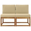 2 Stk Udendørs Mellem Sofa Massivt Akacietræ Naturfarvet