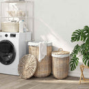 Vasketøjskurv med låg 2 pcs Naturlig grå Kubu rattan