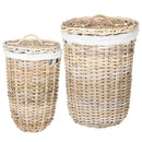Vasketøjskurv med låg 2 pcs Naturlig grå Kubu rattan