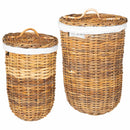 Vasketøjskurv med låg 2 pcs Naturlig Brun Kubu rattan