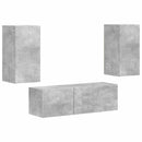 Tv vægskab sæt Vægmonteret 4 pcs Beton Grå Konstrueret træ