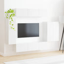 Tv vægskab sæt Vægmonteret 6 pcs Høj gloss hvid