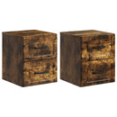 Væghængt Natbord med skuffe 2 pcs Røget eg 34,5 x 33 x 40 cm