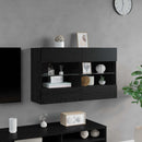 TV vægskab med LED Sort eg 98,5 x 30 x 60,5 cm Konstrueret træ