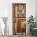 Highboard med skuffe 2 pcs Gammelt træ Ingeniørtræ og glas