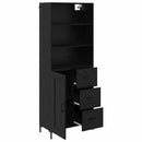 Highboard med skuffe Sort eg 69,5 x 34 x 180 cm Konstrueret træ