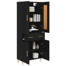 Highboard med skuffe Sort eg 69,5 x 34 x 180 cm Konstrueret træ