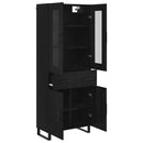 Highboard med skuffe 2 pcs Sort eg Ingeniørtræ og glas