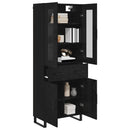 Highboard med skuffe 2 pcs Sort eg Ingeniørtræ og glas