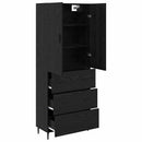 Highboard med skuffe 2 pcs Sort eg Ingeniørtræ og glas