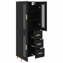Highboard med skuffe Sort eg 69,5 x 34 x 180 cm Konstrueret træ