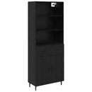 Highboard Sort eg 69,5 x 34 x 180 cm Ingeniørtræ og glas