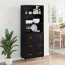Highboard med skuffe Sort eg 69,5 x 34 x 180 cm Konstrueret træ