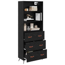 Highboard med skuffe Sort eg 69,5 x 34 x 180 cm Konstrueret træ